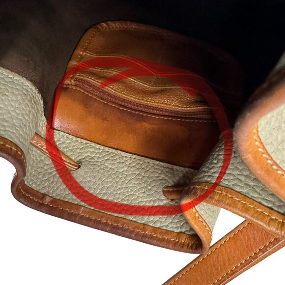 Vintage Dooney & Bourke All Weather Leather Bucket Bag Taupe Tan Drawstring - Picture 15 of 16